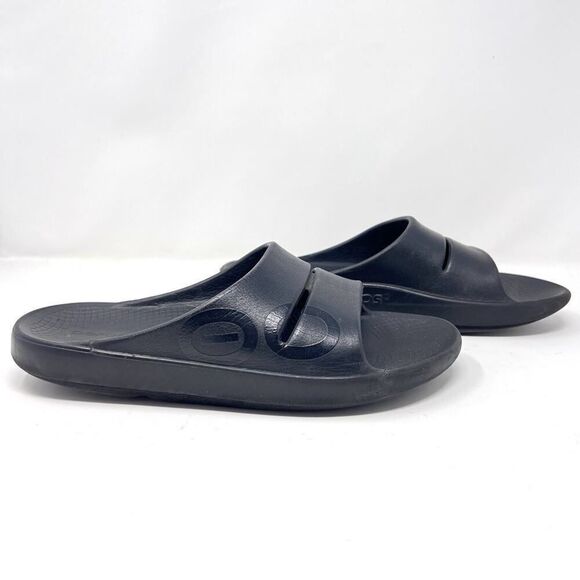 Oofos Ooahh Luxe Black Slide Recovery Comfort Sandals Size 10 Men's / 12 Women's - Picture 1 of 11